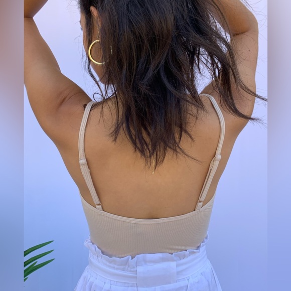 Olivaceous V Neck Tank Style Bodysuit in Tan - Picture 5 of 9